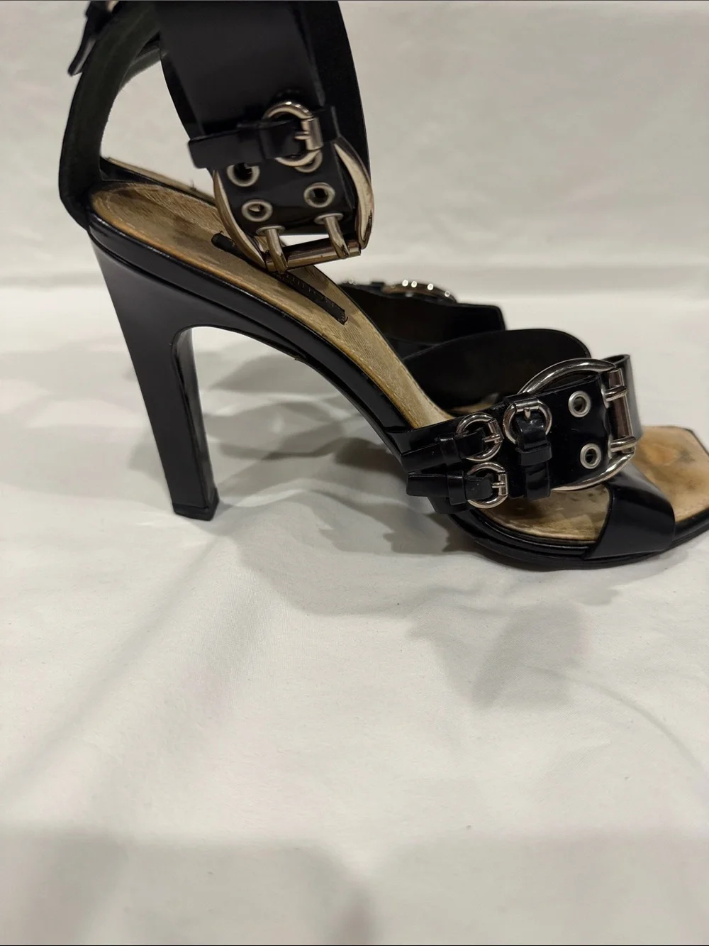 Louis Vuitton Black Leather Buckle Stiletto Sandals